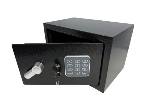Czarny kompaktowy sejf biurowy na kod i klucz