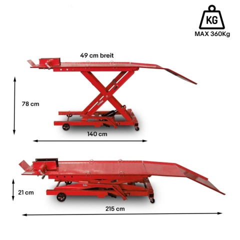Hydrauliczny Podnośnik Nożycowy do Motocykli 360 kg 210–780 mm z Rampą