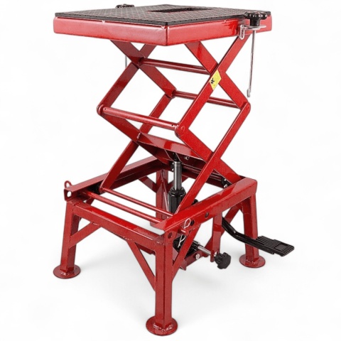 podnośnik motocyklowy hydrauliczny czerwony 135kg 87cm stabilny trwały