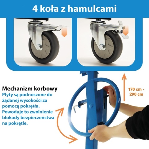 Podnośnik do płyt GK OSB karton gips 170-290 cm 40 kg pochylany Regulowany