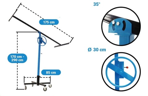 Podnośnik do płyt GK OSB karton gips 170-290 cm 40 kg pochylany Regulowany