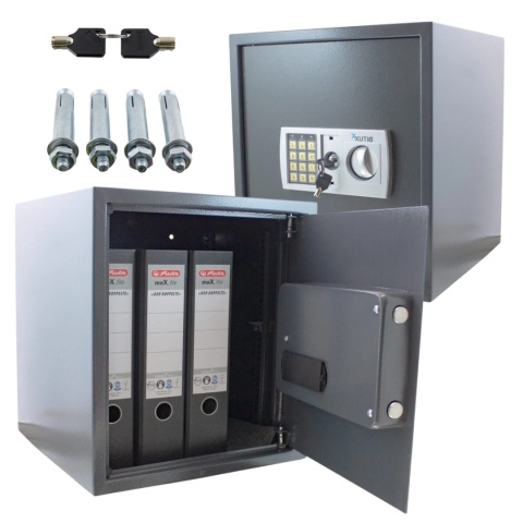 sejf elektroniczny na dokumenty zamek kodowy 6-cyfrowy szary stalowy mocny