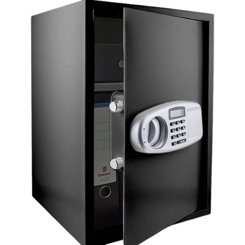 sejf elektroniczny 52cm zamek kodowy 6-cyfrowy czarny stalowy na ścianę