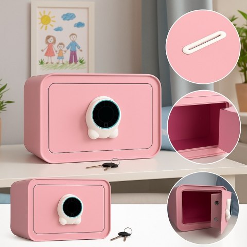 Różowy sejf biurowy domowy na kod i klucz elektroniczny skarbonka