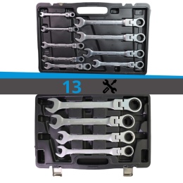Zestaw Kluczy Oczkowych z Grzechotką 13 el Elastycznych 8-32mm Stal Walizka