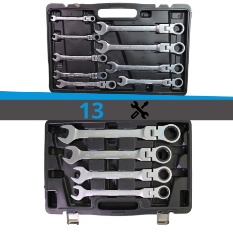 Zestaw Kluczy Oczkowych z Grzechotką 13 el Elastycznych 8-32mm Stal Walizka