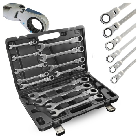 Zestaw Kluczy Oczkowych z Grzechotką 13 el Elastycznych 8-32mm Stal Walizka