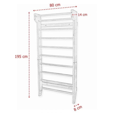 Drabinka gimnastyczna dla dzieci rehabilitacyjna 195cm drewniana z drążkiem