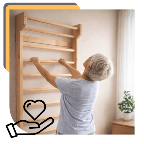 Drabinka gimnastyczna dla dzieci rehabilitacyjna 195cm drewniana z drążkiem