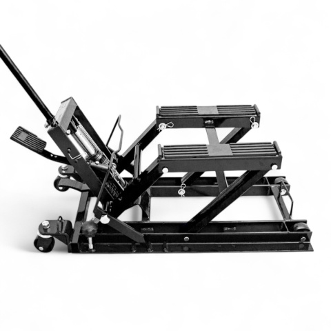 podnośnik motocyklowy hydrauliczny 680kg czarny stabilny mobilny trwały