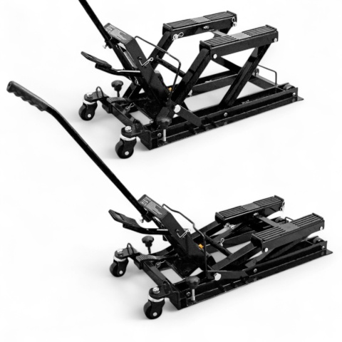 podnośnik motocyklowy hydrauliczny 680kg czarny stabilny mobilny trwały