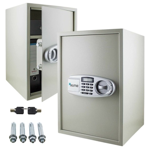 sejf elektroniczny 52cm jasnoszary domowy zamek szyfrowy klucz awaryjny