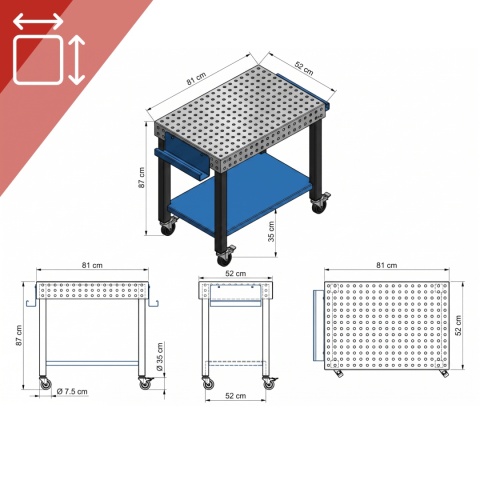Mobilny Stół Spawalniczy Perforowany 81x52x87cm 250kg Bituxx