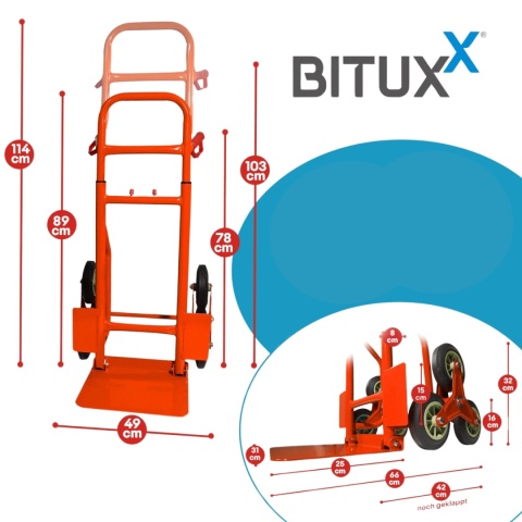 wózek schodowy transportowy 200 kg 6 kół gumowych regulowany uchwyt