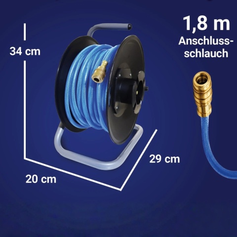 Wąż Pneumatyczny Zwijany 20m 15bar 1/4" Kompresor Zwijacz bębnowy PVC