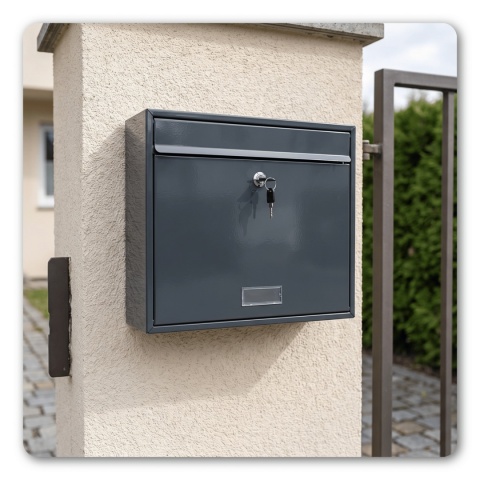 Skrzynka pocztowa na listy z wrzutem szara metalowa z zamkiem 36x31 cm