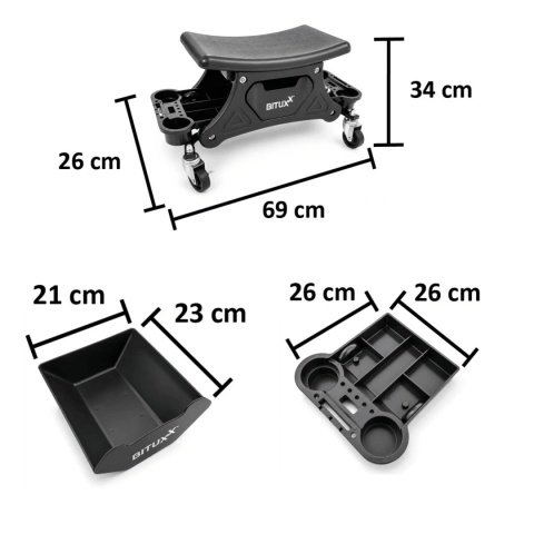 Stołek warsztatowy na kółkach BITUXX z organizerem 180 kg mobilny 69 cm