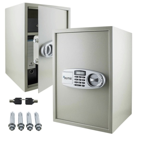sejf elektroniczny 52cm jasnoszary domowy zamek szyfrowy klucz awaryjny